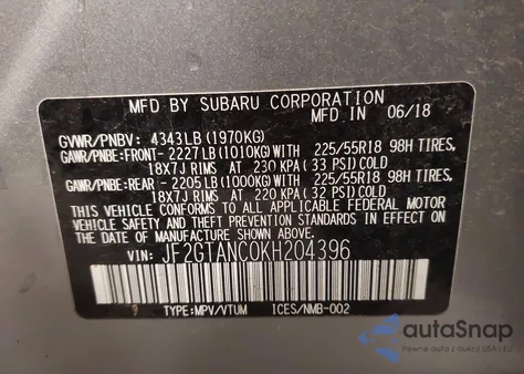 2019 Subaru Crosstrek 2.0I Limited z USA, uszkodzony, nr VIN JF2GTANC0KH204396